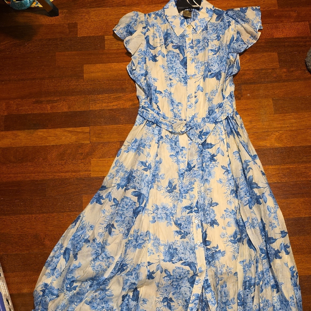Taylor Blue and White Floral Maxi Dress